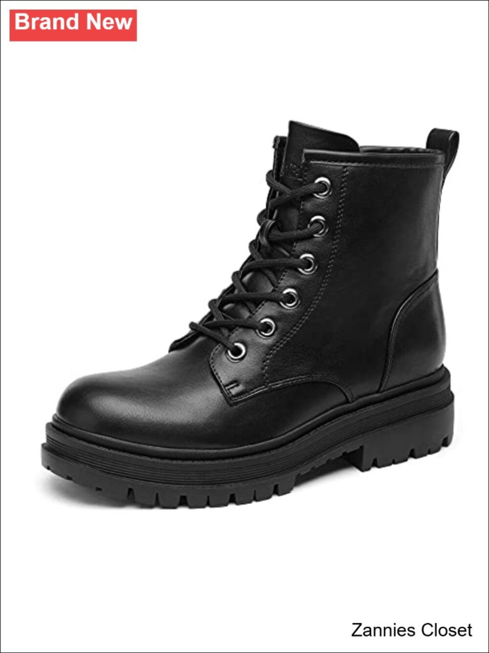 ✨ Lace-up Combat Ankle Boots Faux Leather Side Zipper Anti-Slip Sole